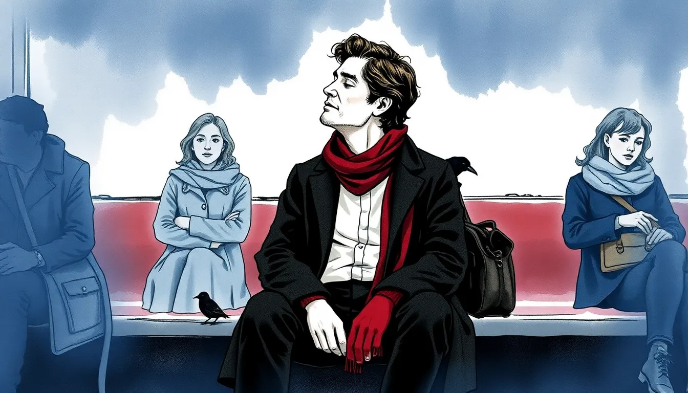 Illustration de Gabriel assis dans le métro, écoutant les silences entre les sons