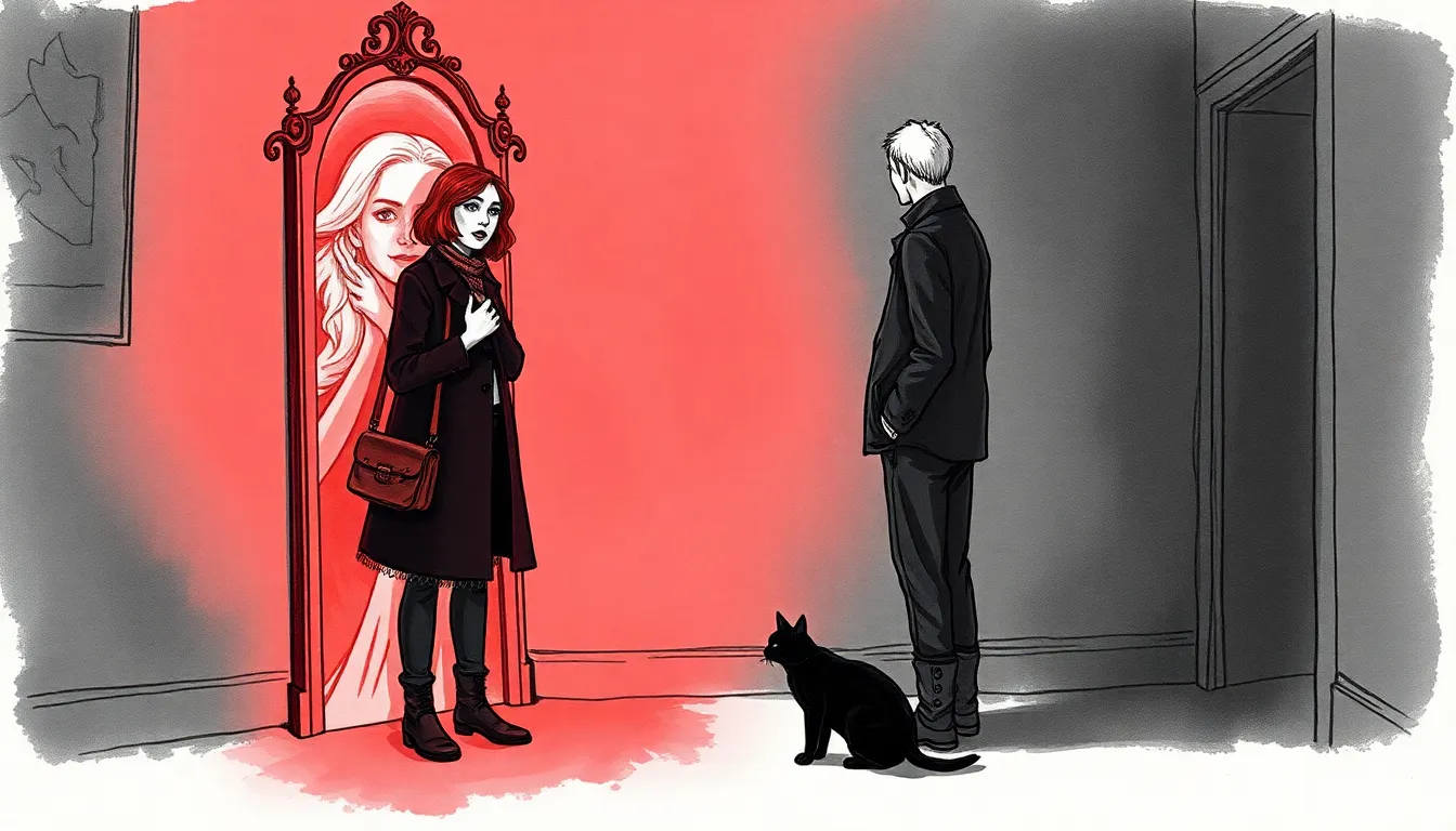 Illustration d'Elise face au miroir, apparition maternelle se manifestant dans la glace