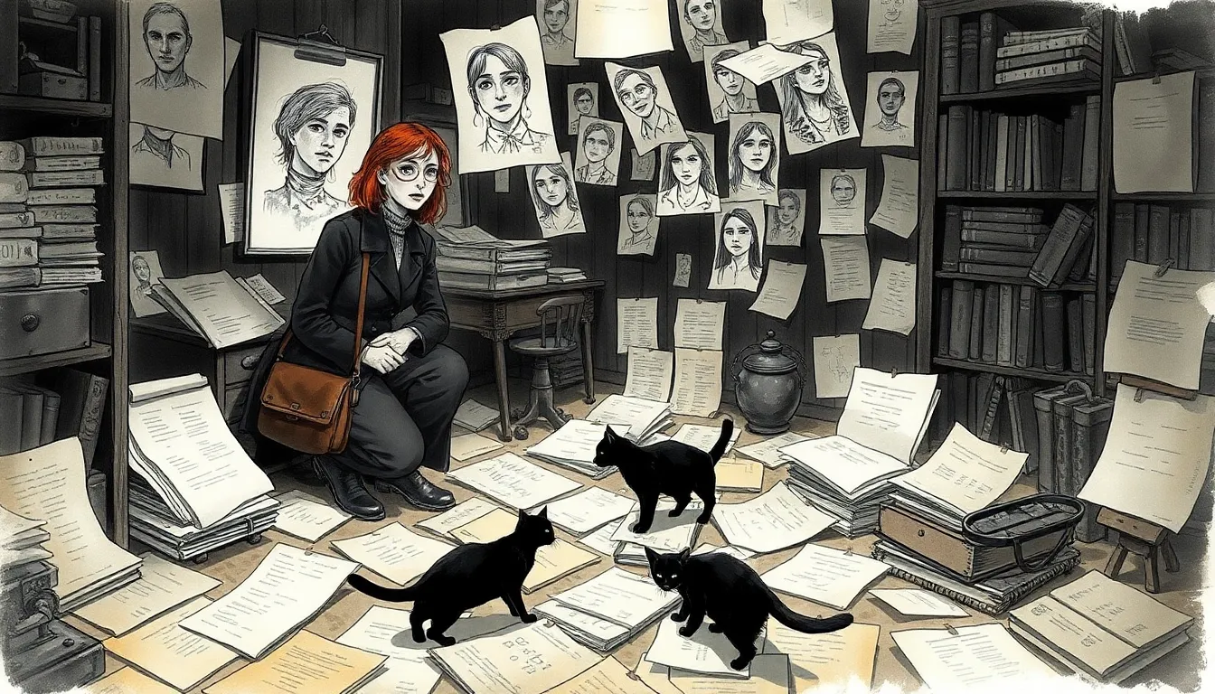 Illustration : Elise archiviste recense les dommages causés par le miroir