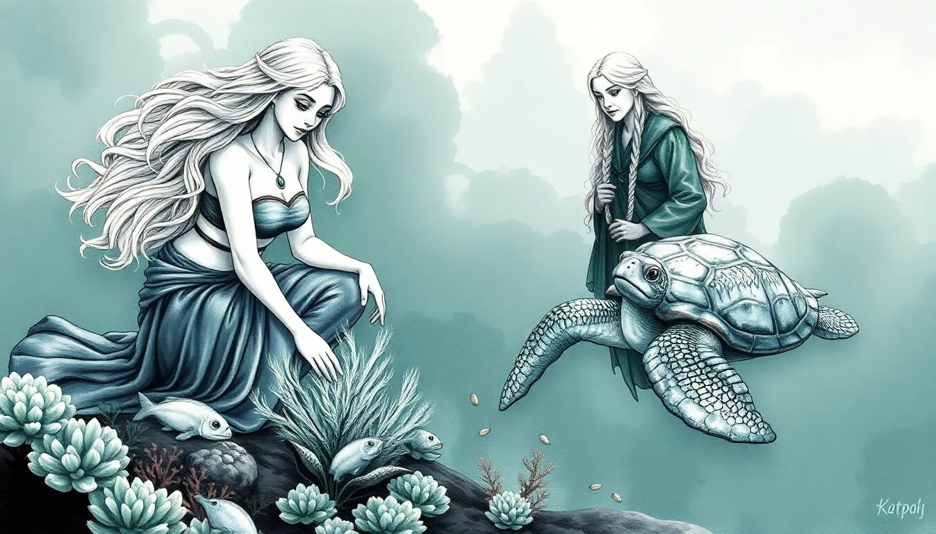 Illustration des sirènes soignant la barrière corallienne