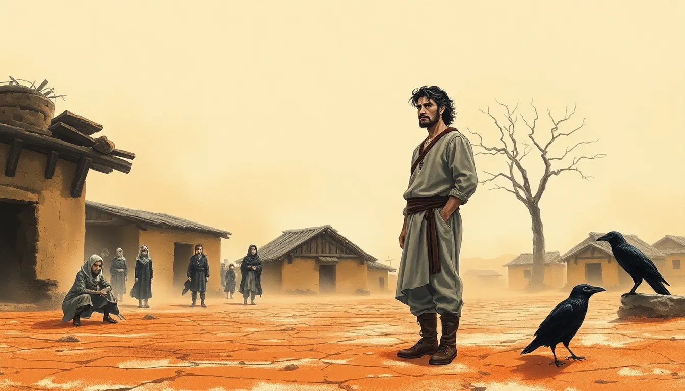 Illustration du village assiégé par la sécheresse et la mémoire
