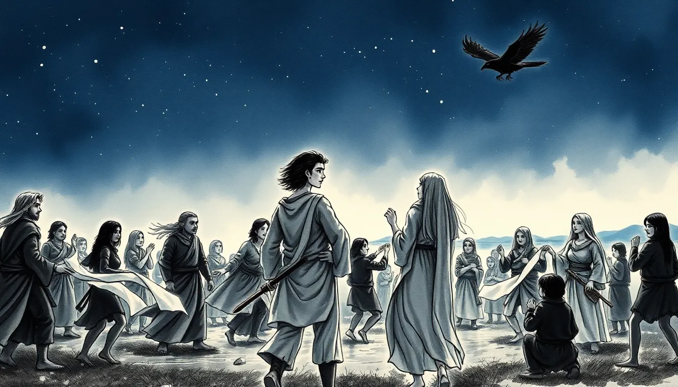 La danse nocturne du village sous les étoiles