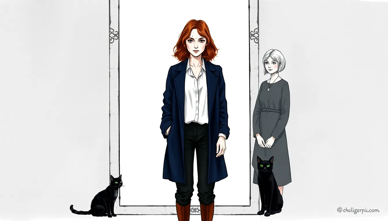 Illustration de Sophie face au miroir sans cadre au centre du labyrinthe