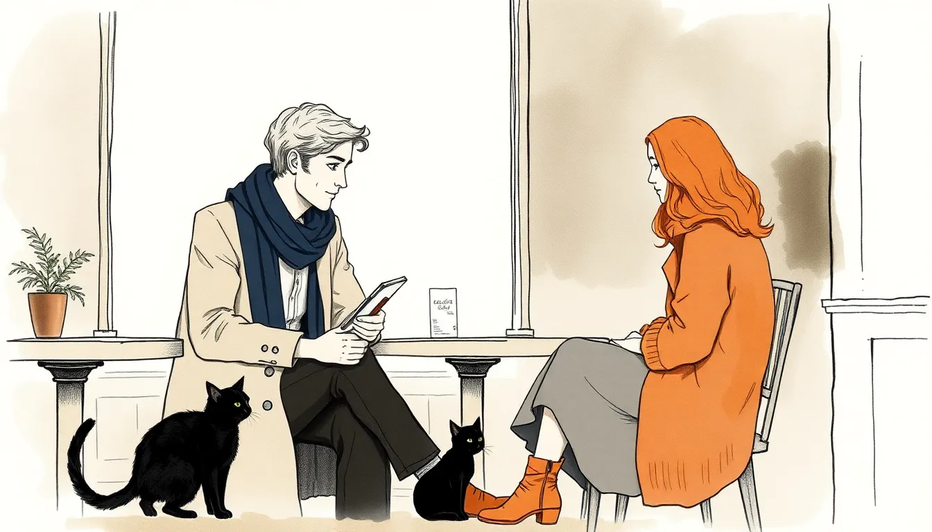 La Mélodie du Silence : Une mélodie silencieuse touchant les cœurs 2 Intérieur d'un petit café où deux personnes partagent un silence complice