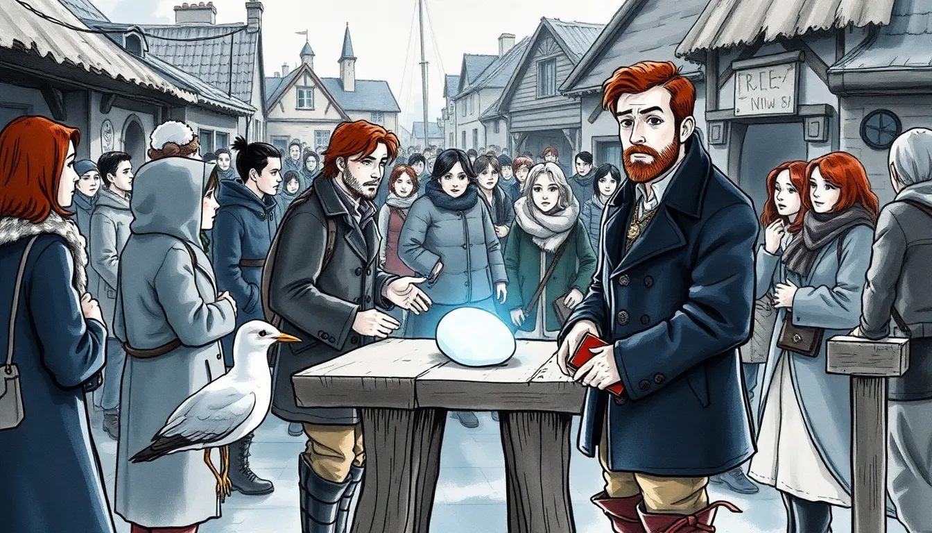 Illustration de la place du marché où la perle est exposée